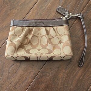 Coach Brown & Tan Signature Canvas Wristlet
